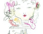 Criss Cross - 8.5 x 11 giclee print girl pencil graphite pretty primitive drawing