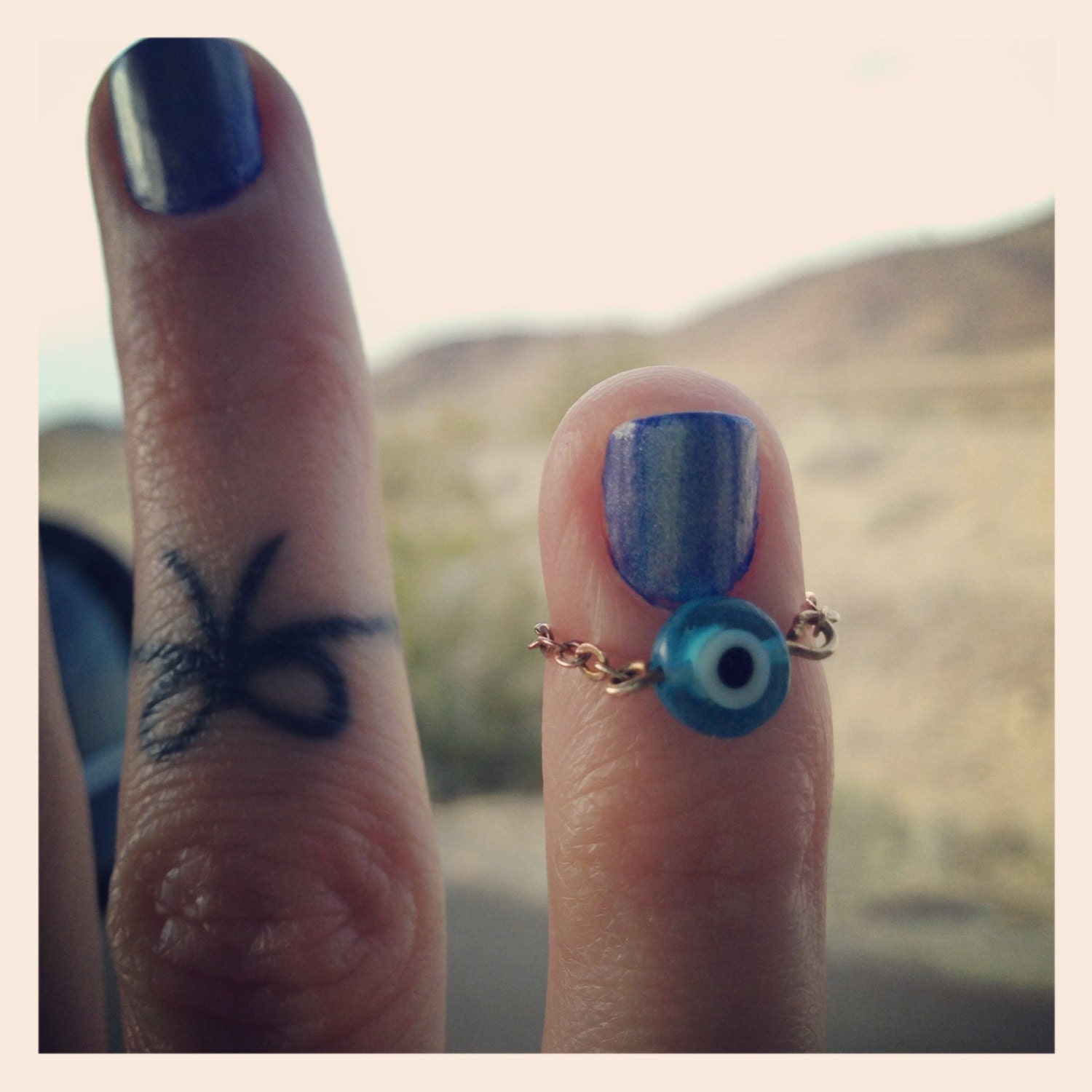 Cleopatra's single evil eye chain ring. gold or silver. made to order