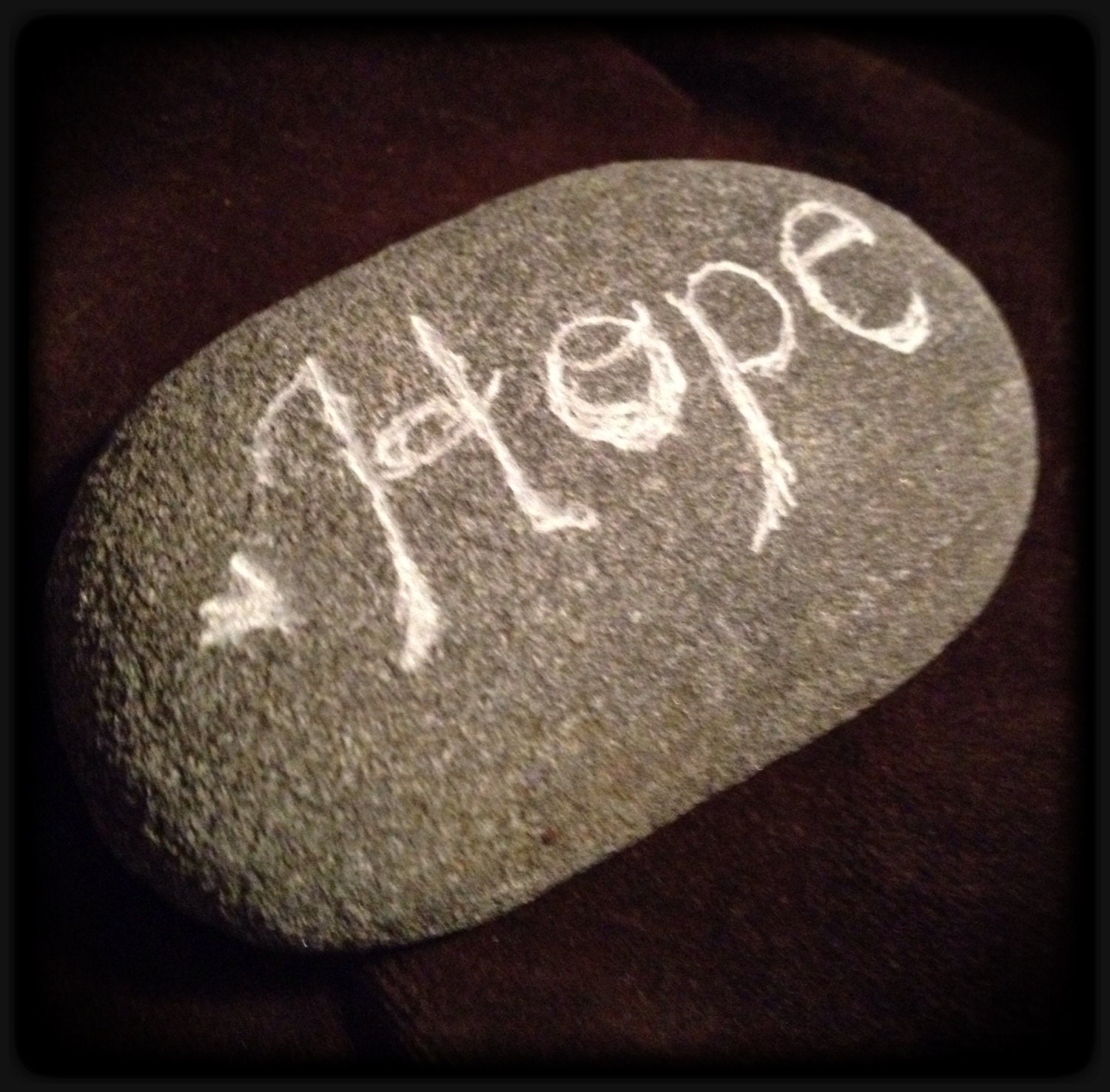 Rustic Carved River Stone HOPE