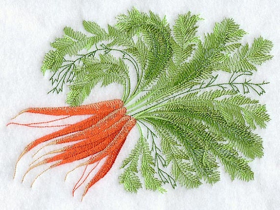 Botanical Vegetable Series - Carrots - Embroidered Decorative Linen Towel or Absorbent White Cotton Flour Sack Towel
