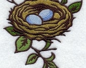 Bird Nest - Embroidered Decorative Linen Towel or Absorbent White Cotton Flour Sack Towel