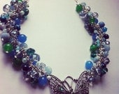 Butterfly beaded necklace with natural agate and jade gemstones