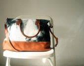 Hand Dyed Canvas Leather Bag in Black and White