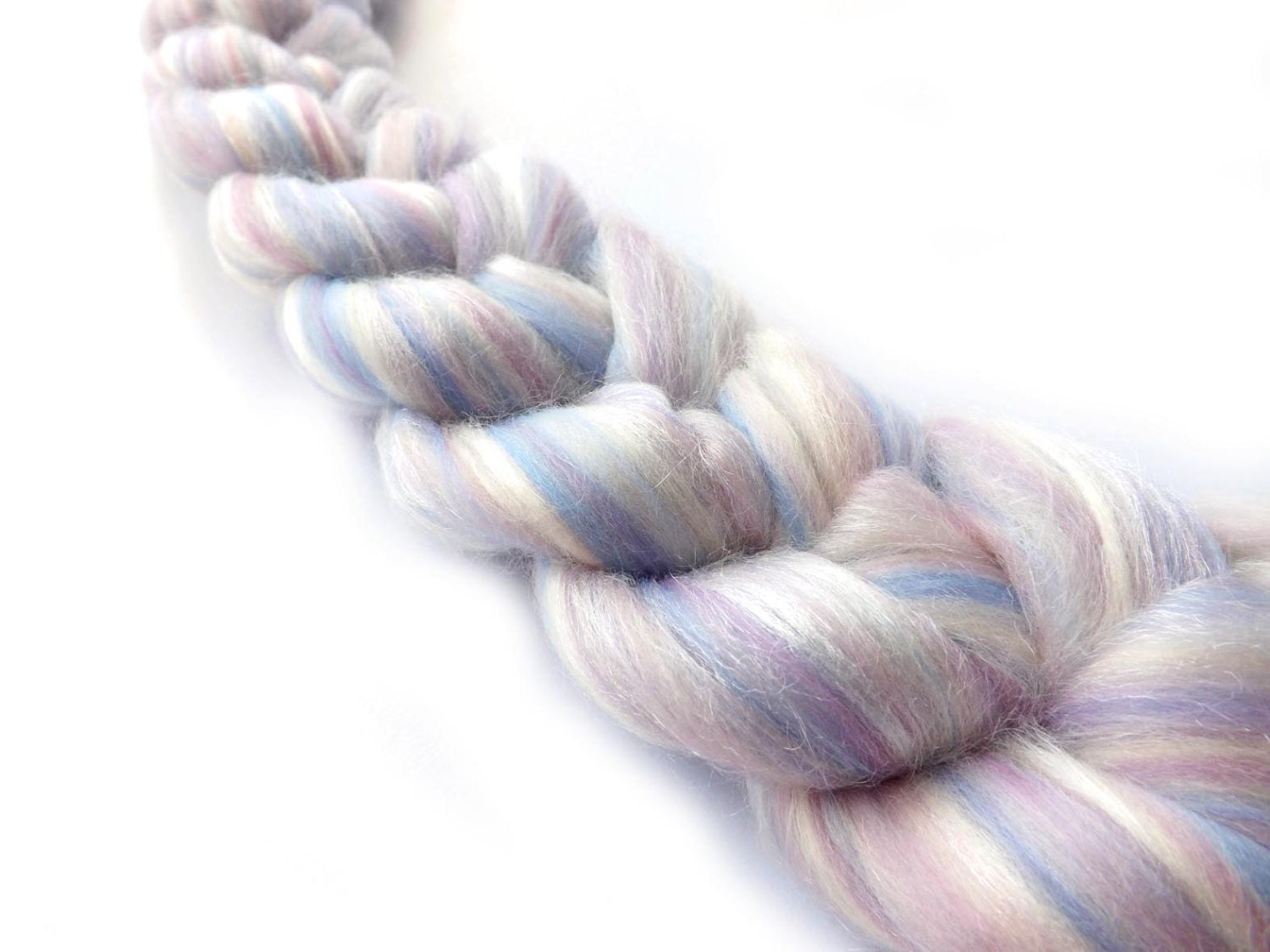 Blended Merino wool tops - Tussah silk - - Roving - 100g - 3.5oz - COBWEB - White - grey - pearl - blue - lilac - Shimmer fiber - sparkle