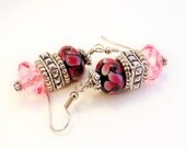 Women's earrings beaded rose pink silver black pierced elegant unique gypsy lamp glass Boho handmade jewelry tagt tenx