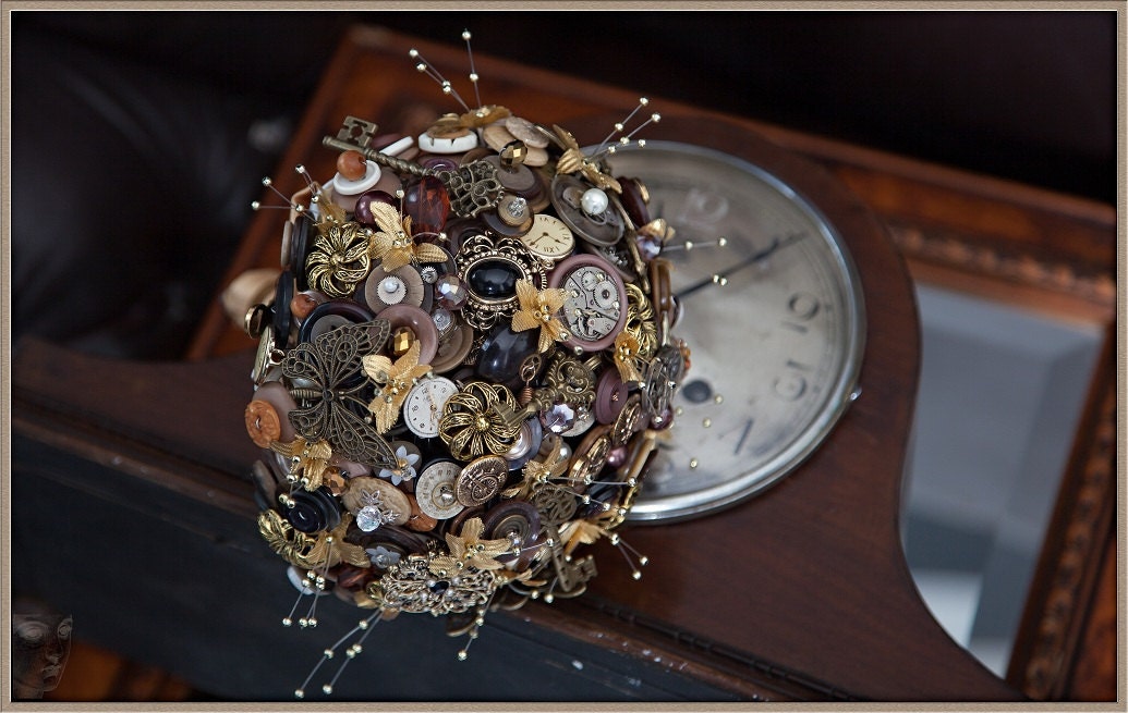 Steampunk Button and Brooch Wedding Bouquet