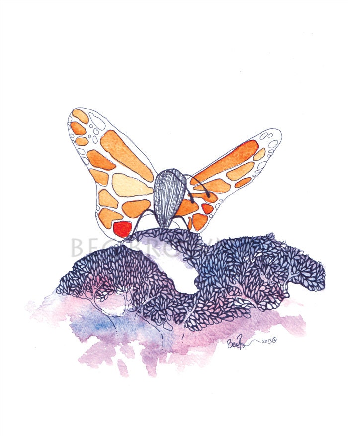 Monarch butterfly Watercolour Art Drawing 8x10" Print (unframed)