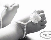 Baby barefoot sandals, white flower baby, baby shoes, christening, baptism gift, baby shower gift, newborn, girls, infant, baby booties