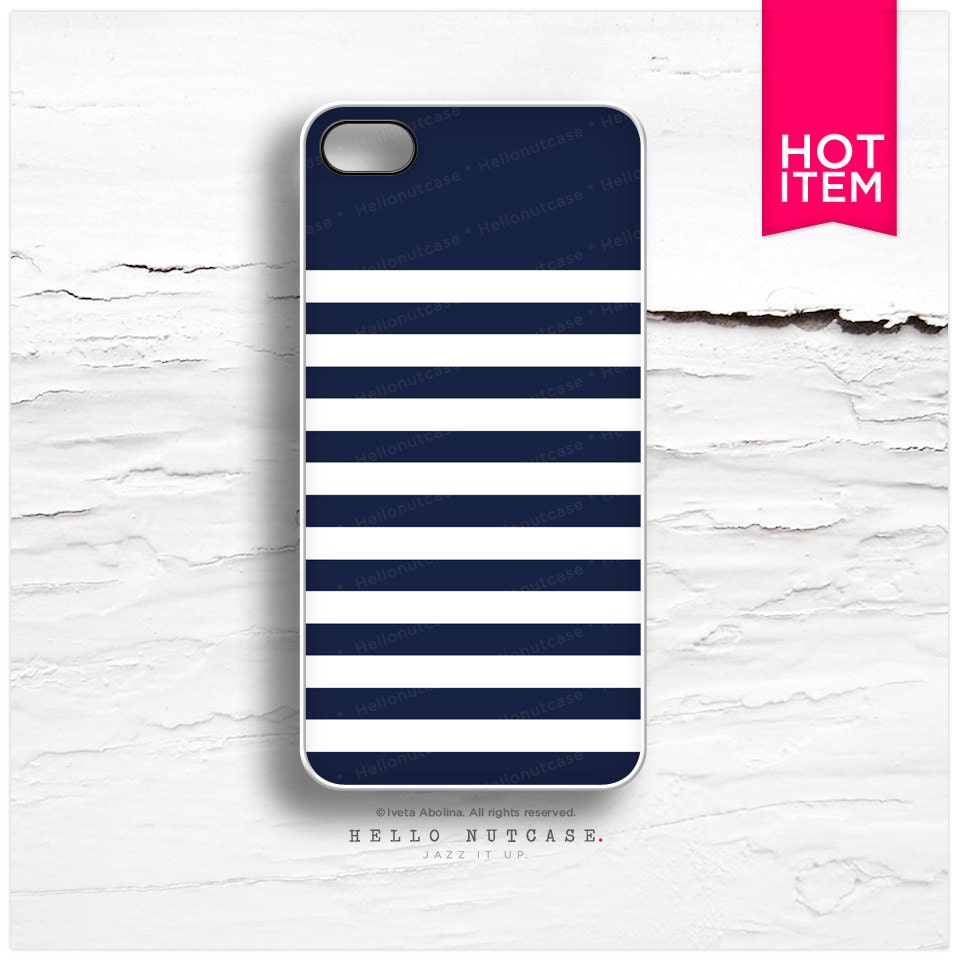 iPhone 4 and iPhone 4S case Navy Blue and Geometric White Stripes C38