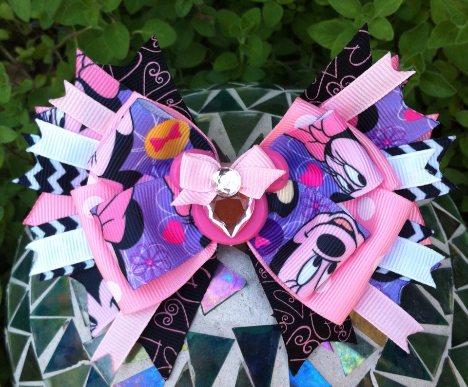 Pink, Lavender, & Black Minnie Mouse Inspired Stacked Hairbow