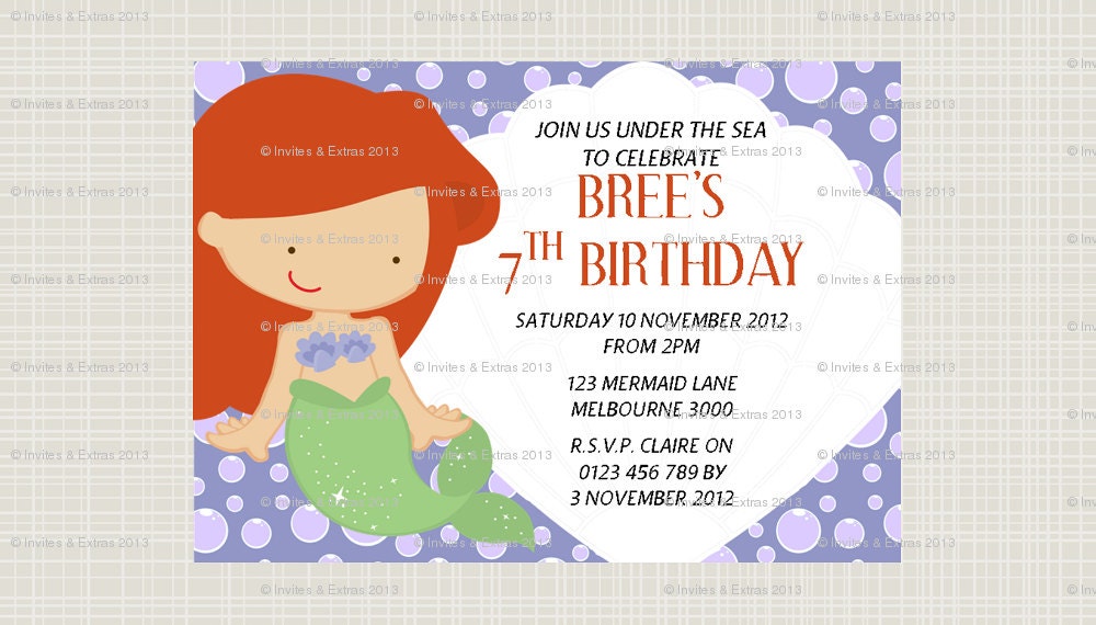 Printed Mermaid Princess Personalised Invitations Il_170x135