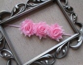 Light Pink Triple Petite Shabby Flower Rose Newborn Baby Girl Toddler Headband Photo Prop
