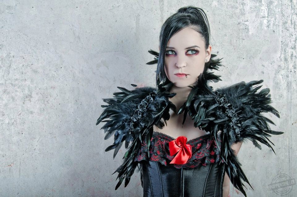 Goth feather shoulder wrap shrug in black Burlesque Fantasy
