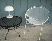Salterini White Mesh Orb Patio Chair Iron Clam Shell Arc Chair Outdoor Seating