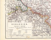 1892 Industrial Area of Silesia - German Empire - present Poland - in the 19th Century Antique Map
