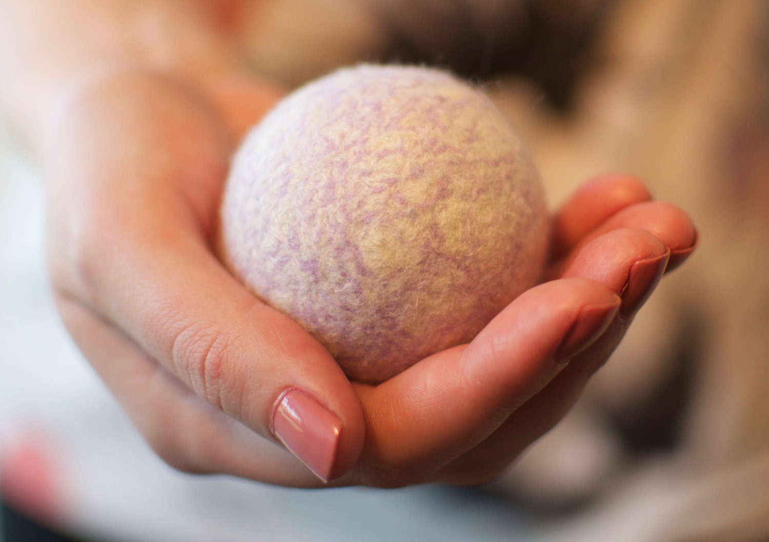 Cashmere Stress Ball - Felted - Hand Exercise - Relaxation - Dryer Ball - Purple and White