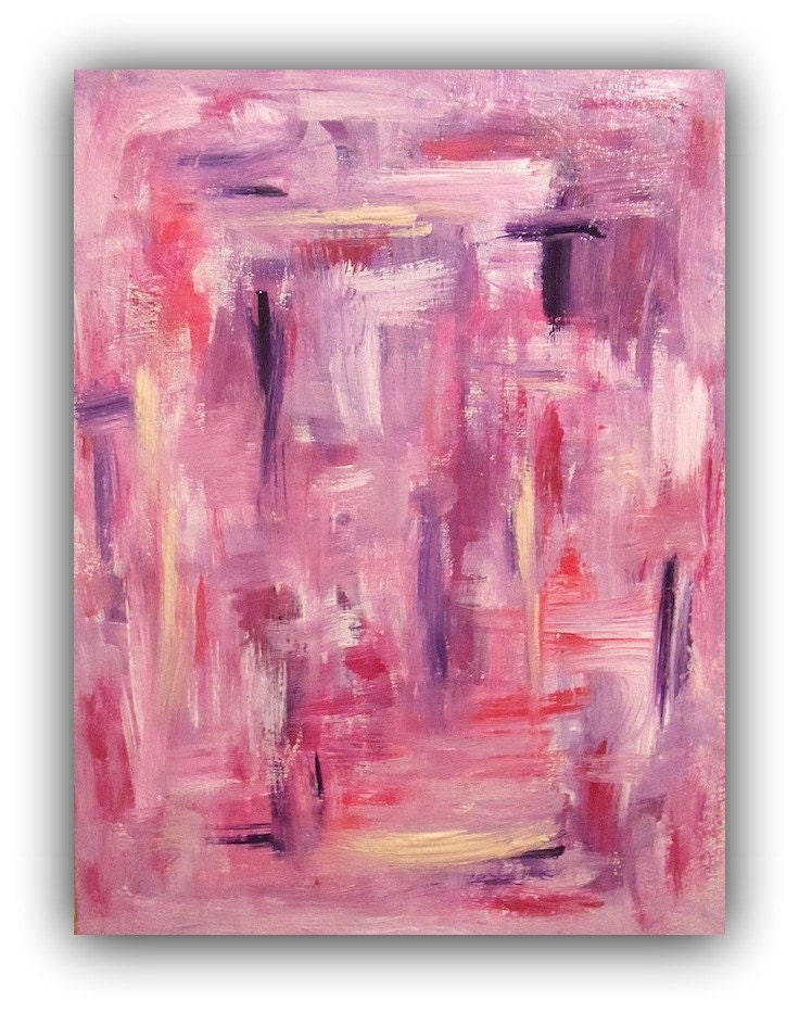 FREE SHIPPING Chic Bright Pink Large Abstract Original Painting Bright Pink, Purple, Yellow