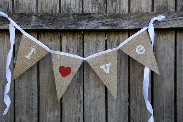 love hessian wedding bunting - rustic photo and party props
