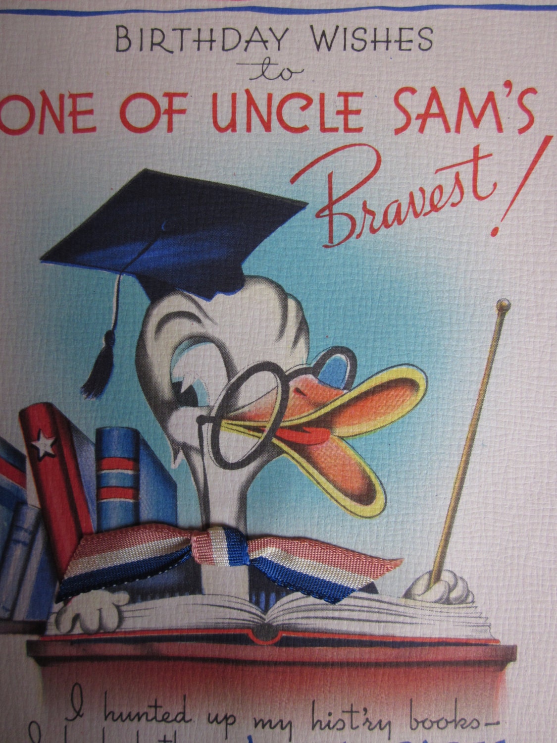 Unused Vintage Soldier Happy Birthday Greeting Card Patriotic Retro Duck with Message About Bravery and Leadership Made in USA