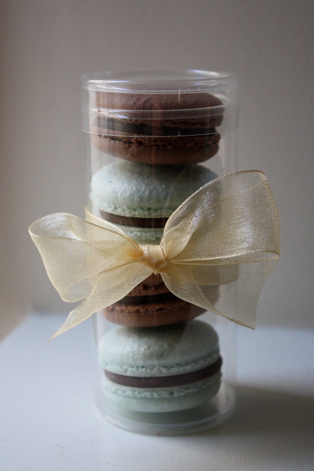 French Macaron Party Wedding Favor Cylinder Clear Box 4 French Macarons