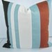 Sale THROW PILLOW 16x16 Throw Pillow Cover Spa Blue 16 x 16 Decorative Pillows Striped Brown throw pillows Home and Living