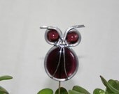 Stained Glass Royal Purple Owl Plant Stake, Garden Art