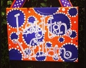 Orange and Purple Bedroom or Teacher Door Sign. 11x14 Stretched Canvas with Ribbon Hanger. Personalized as you wish...