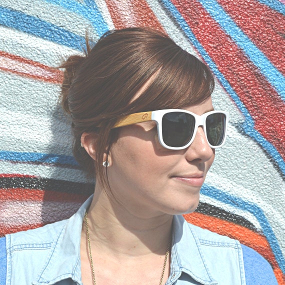 Sale - Sunglasses Wood White Handmade Wooden Wayfarer Indie Retro Ray-Ban Bamboo Sunglasses - Raw