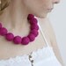 Fuchsia short long beads necklace of from cotton for women textile neon