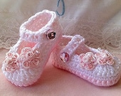 Pink and White Crochet Baby Booties, Crochet Booties