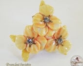 Vintage Floral Celluloid Rhinestone Brooch Jewelry