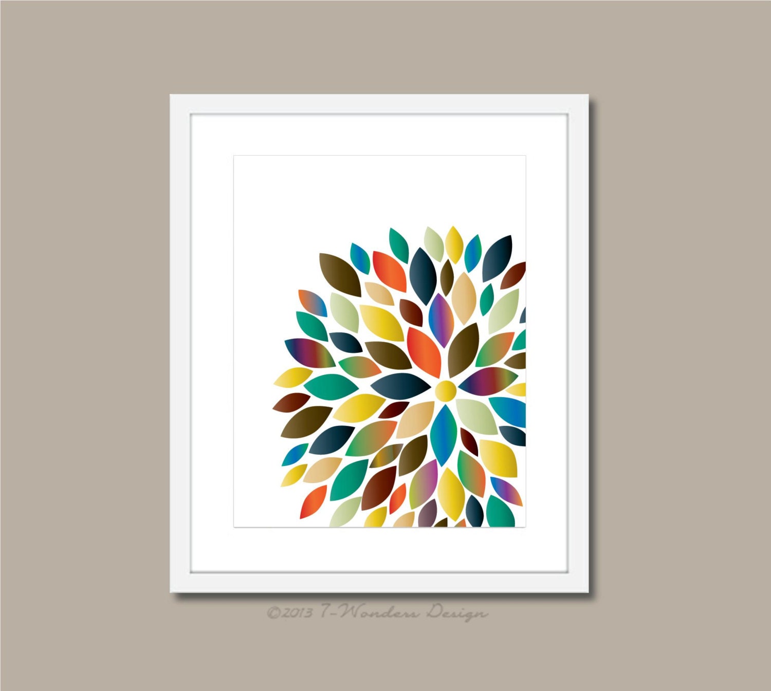 Flower Bursts Multi-Color Botanical Print -11" x 14" White Digital Fine Art Modern Wall Art Prints Home Decor