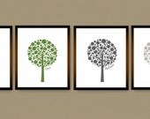 Bubble Tree Inspirational Set (4) 5" x 7" // Shades of Green and Grey // Modern  Home Decor Wall Art