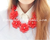 2013 Red Rose Flower Beaded Gem Crystals Rhinestone Inlay Wedding Party Statement Bib Bubble Necklace