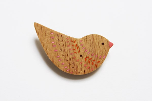 Serin Wooden Bird Brooch