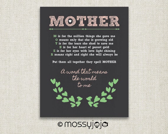 Mother's Day Gift Print Chalkboard 8x10 Mum Inspirational Quote Mom's birthday Gift for Mom Typography Gift for Her. By MossyJojo