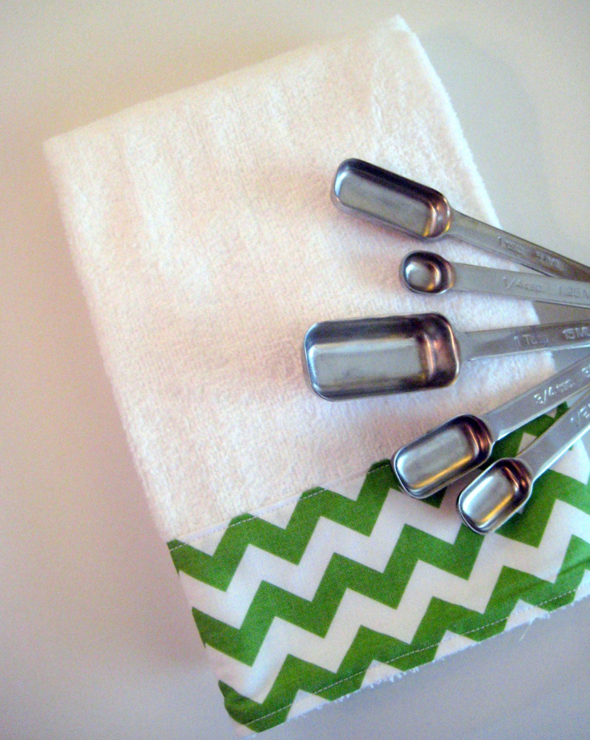 Green Chevron on Soft white Terry cloth hanging towel - Hang Tight Towel (TM)