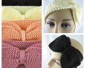 Womens Hand Knit Ear Warmer Bow Off White Black Rose Peach Earwarmer