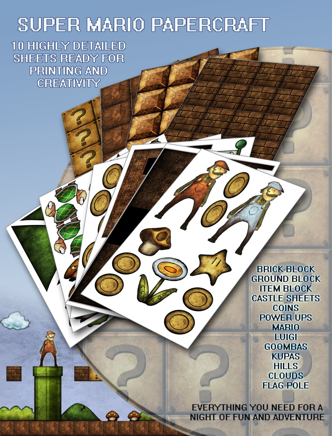 Super Mario Paper Craft set digital download