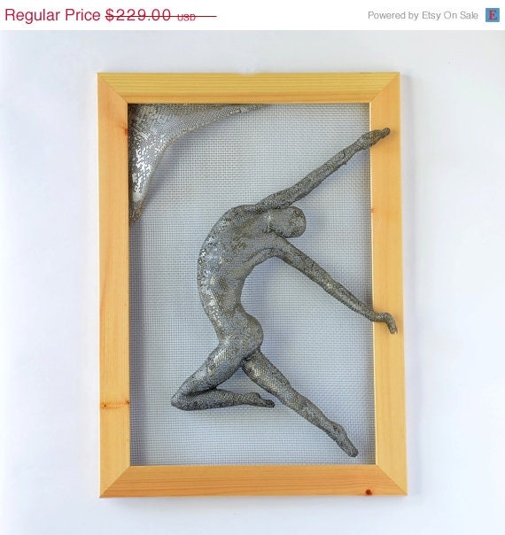 Birthday year SALE - Metal wall art picture -  dancing man - Framed art - Wire mesh sculpture - wall decor - Contemporary wall art