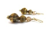 Oxidized Corrugated Graduated Metal Bead Earrings, Prom Earrings, Mother's Day Gift