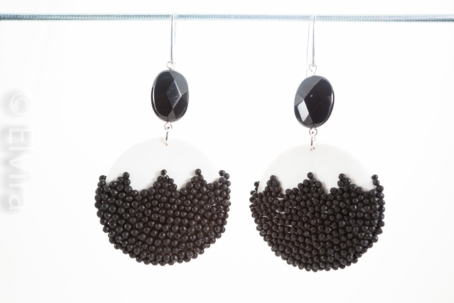 Black and white earrings, art jewelry, sophisticated dangle earrings, polymer clay earring, handmade jewelry, OOAK