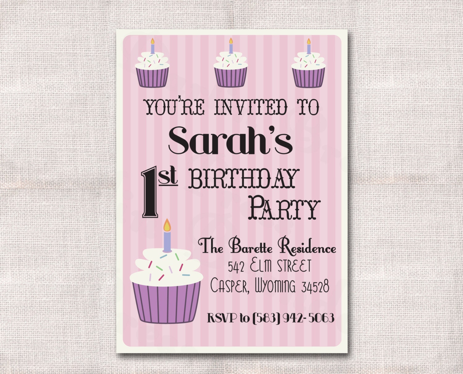 5x7 Cupcake Birthday Party Custom Printable Invitation