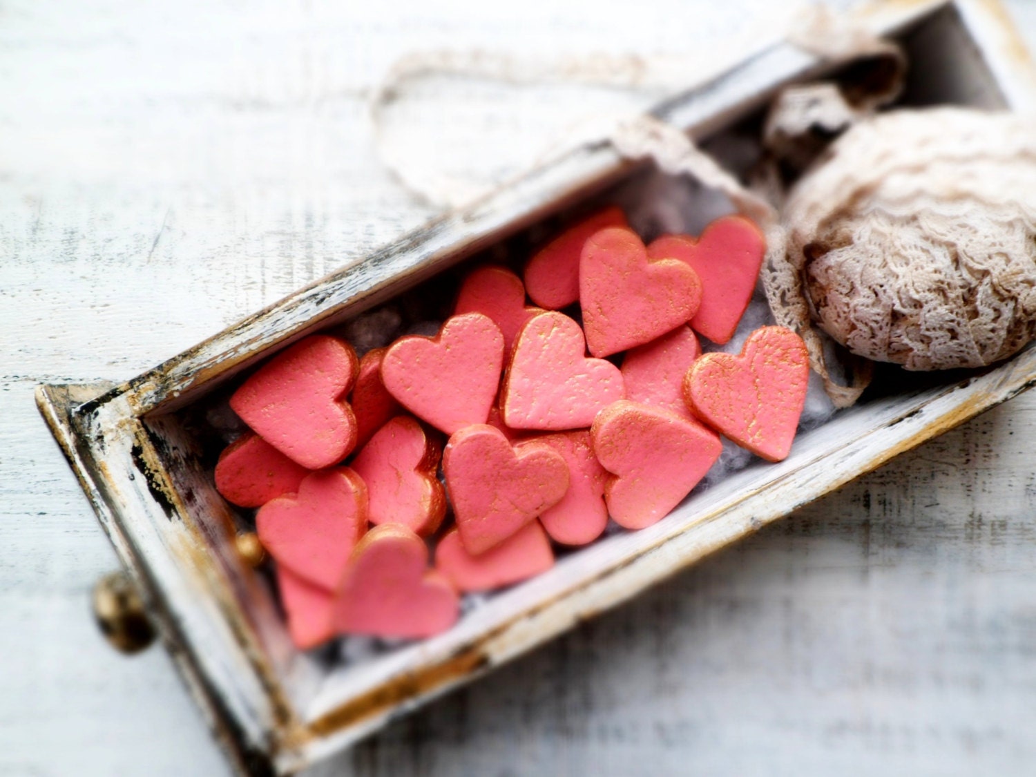 Set of 20 rustic wedding favors heart magnets cottage chic guest favors shabby chic bridal shower baby shower pink white grey brown