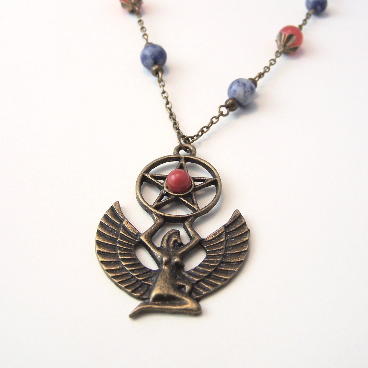 Egyptian necklace - Isis Necklace - Goddess Necklace - Lapis and Ruby Necklace - Tribal Historic Jewelry in an Art Nouveau style