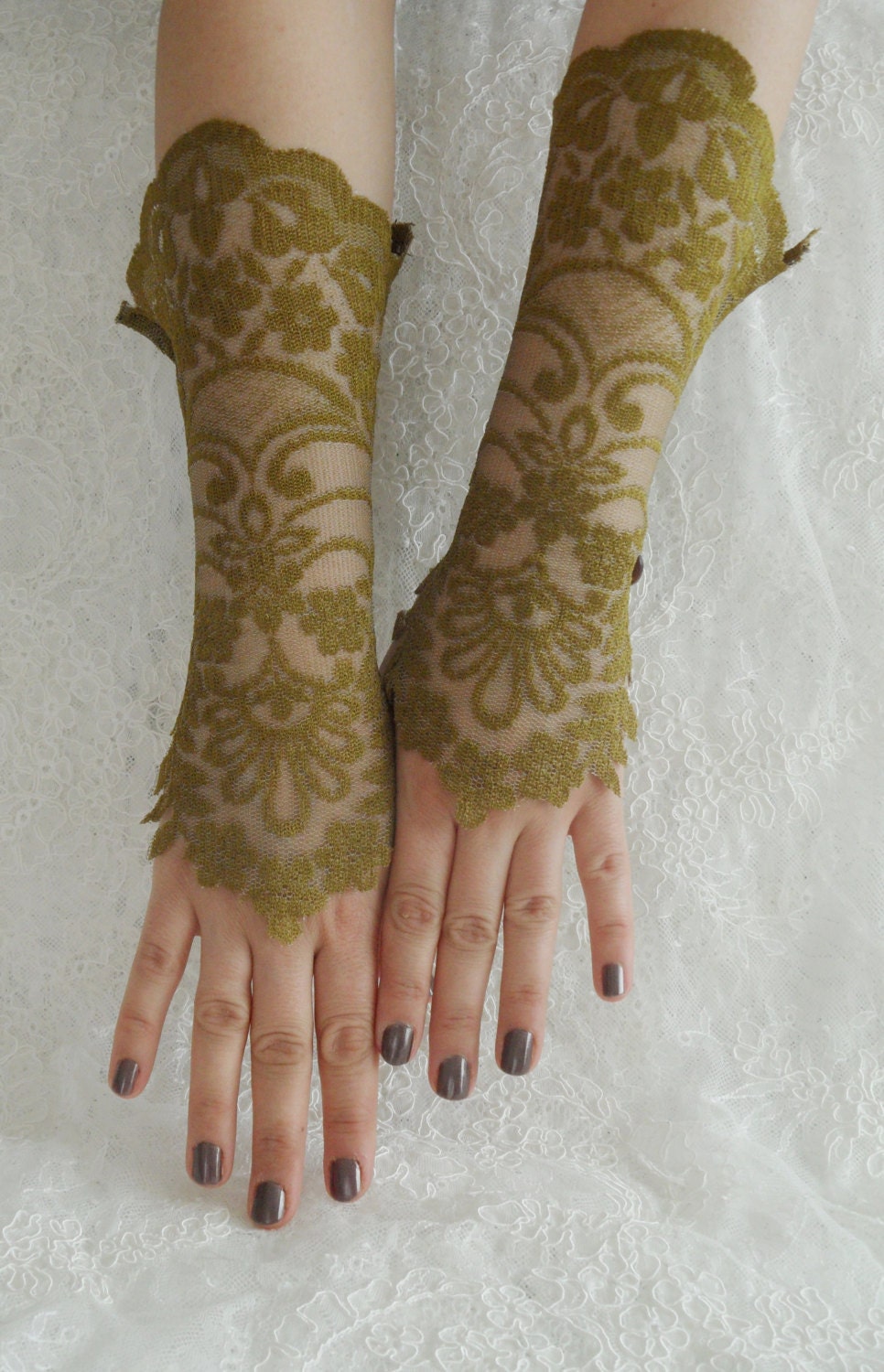 Green Lace Fingerless Glove Victorian Glove By Weddinggloves