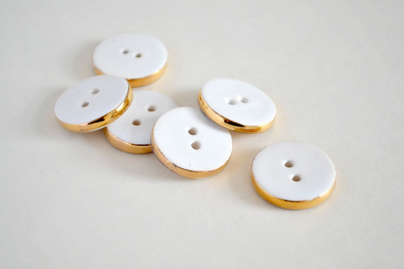 Ivory and gold - ceramic buttons - ceramic supply - set of 6 - knitting crochet supply - craft project scrapbooking button Esty UK