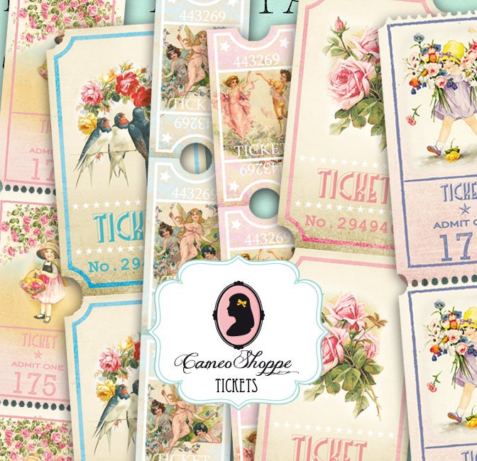 LOVELY SPRING TICKETS Digital Collage Sheet Strips Digital Scrapbooking download