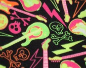 NEON Yellow/Pink/Orange Guitars & Skulls Polyester Fleece Ski Scarf Neck Warmer Ear Muff in Child Size