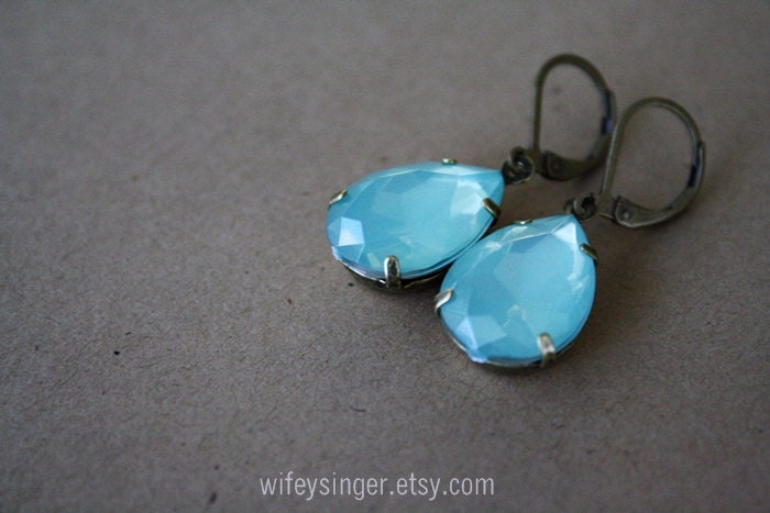 leverback earrings: aqua vintage inspired gem